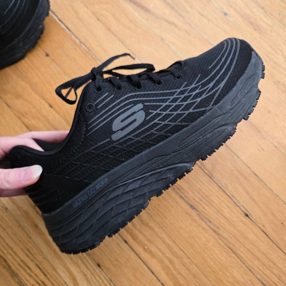 Sketchers black platform sneakers wide fit